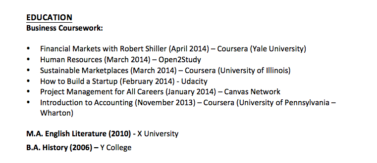 How to list courses on resume